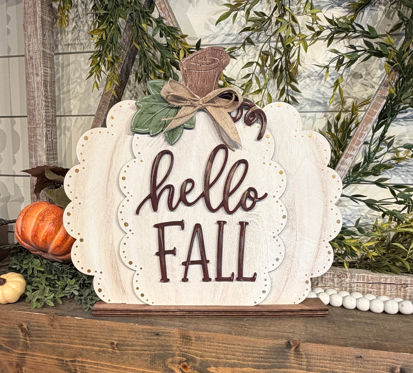 Hello Fall Scalloped Pumpkin Shelf Sitter Blank