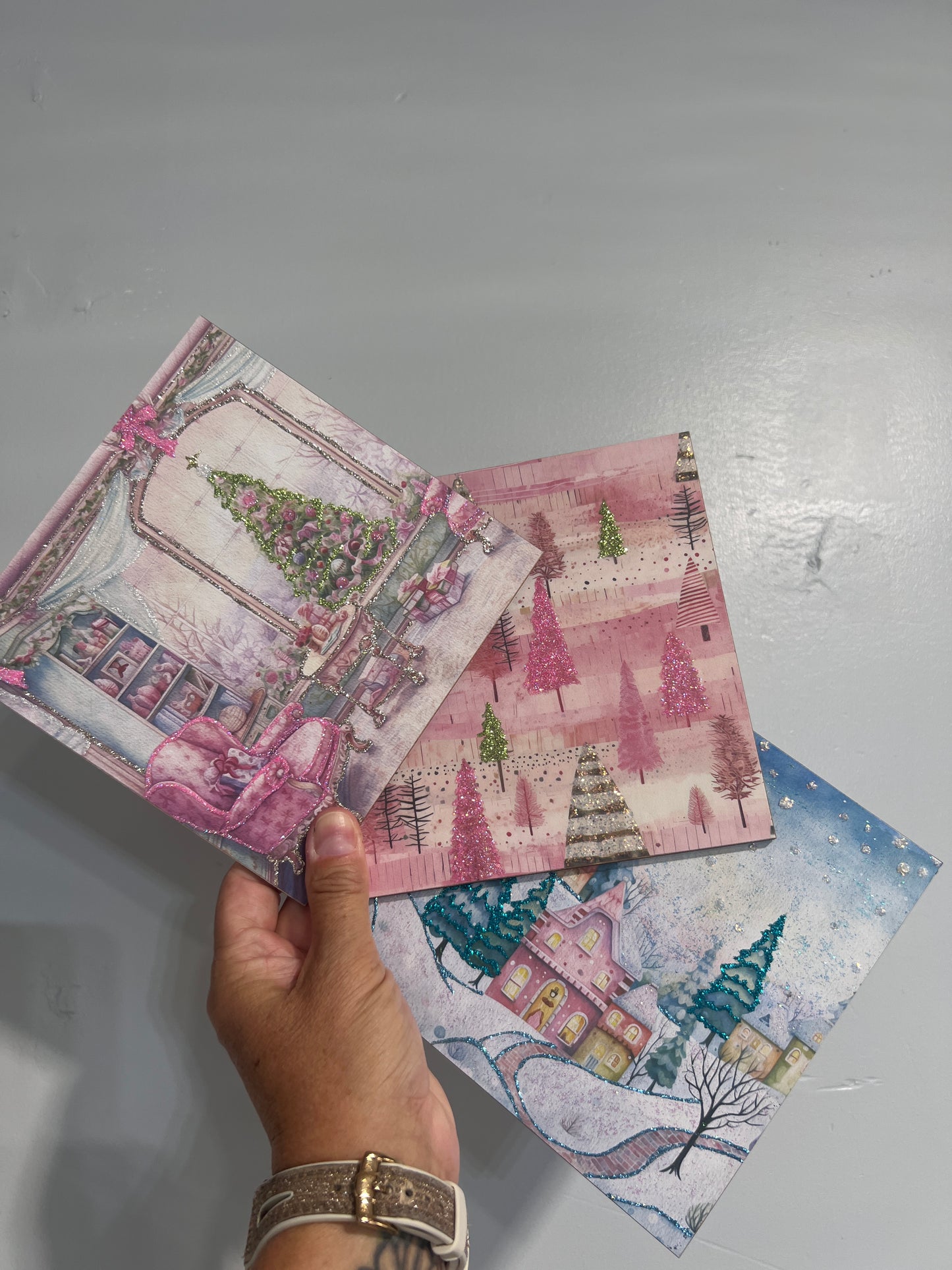 Pink Christmas Tiles (set of 3)