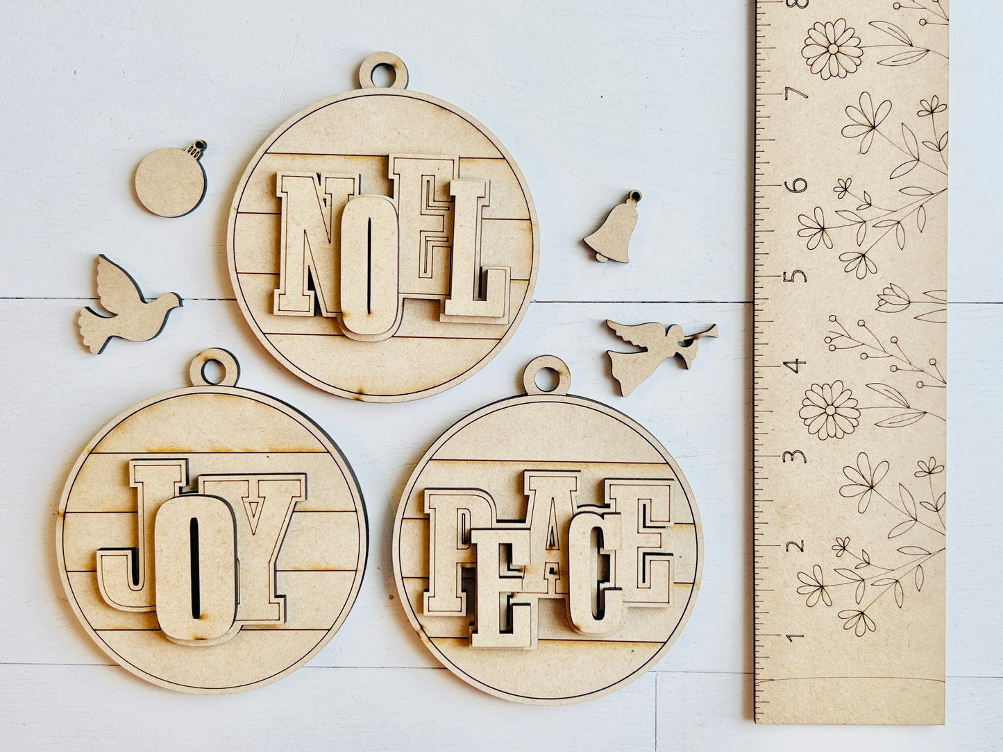 Joy Peace Noel Shiplap Ornament Set