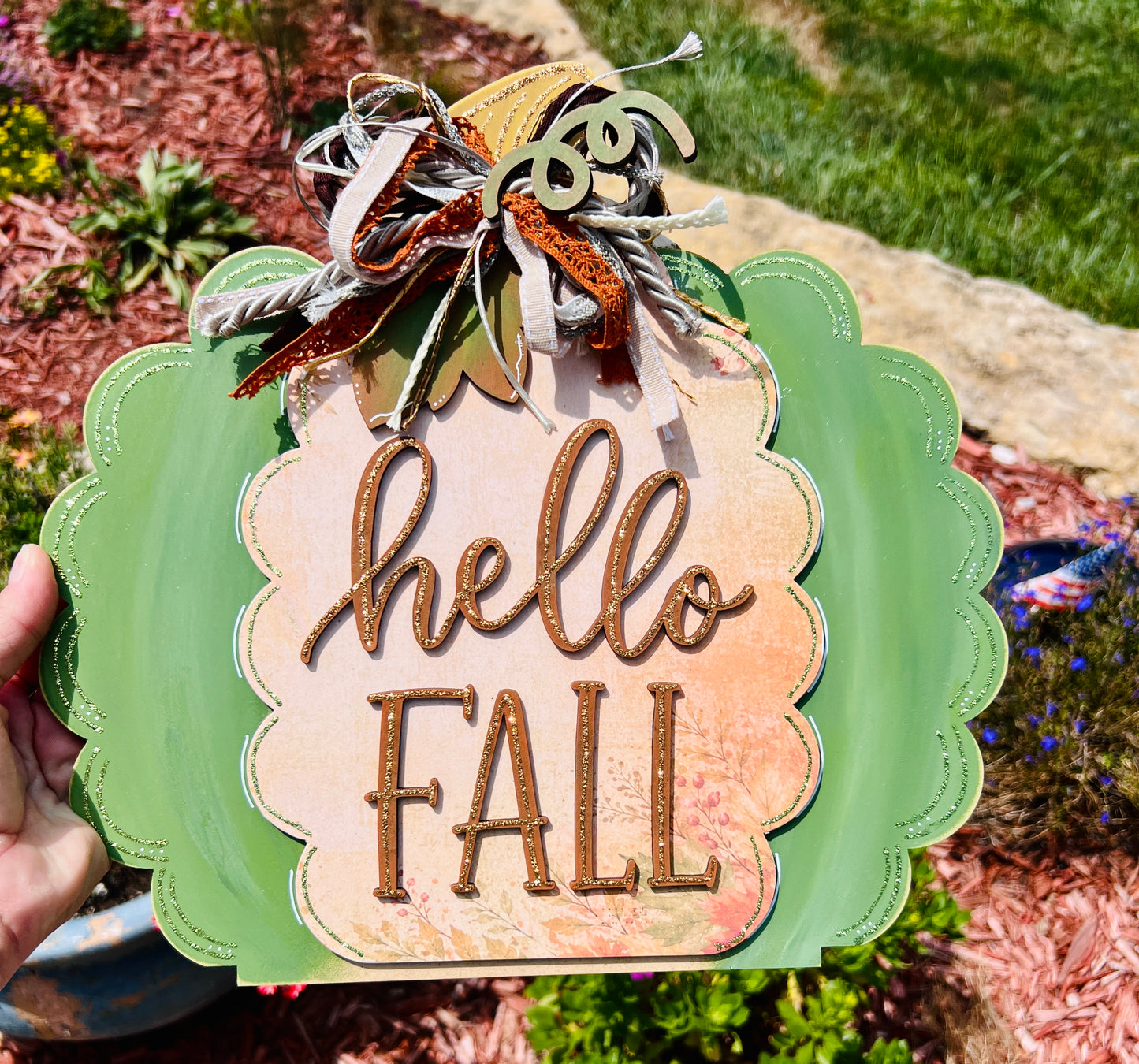 Hello Fall Scalloped Pumpkin Shelf Sitter Blank