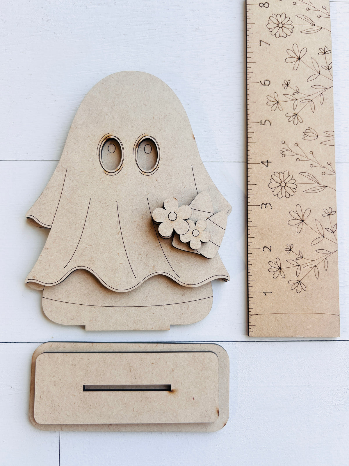 Flower Candy Corn Ghost Shelf Sitter