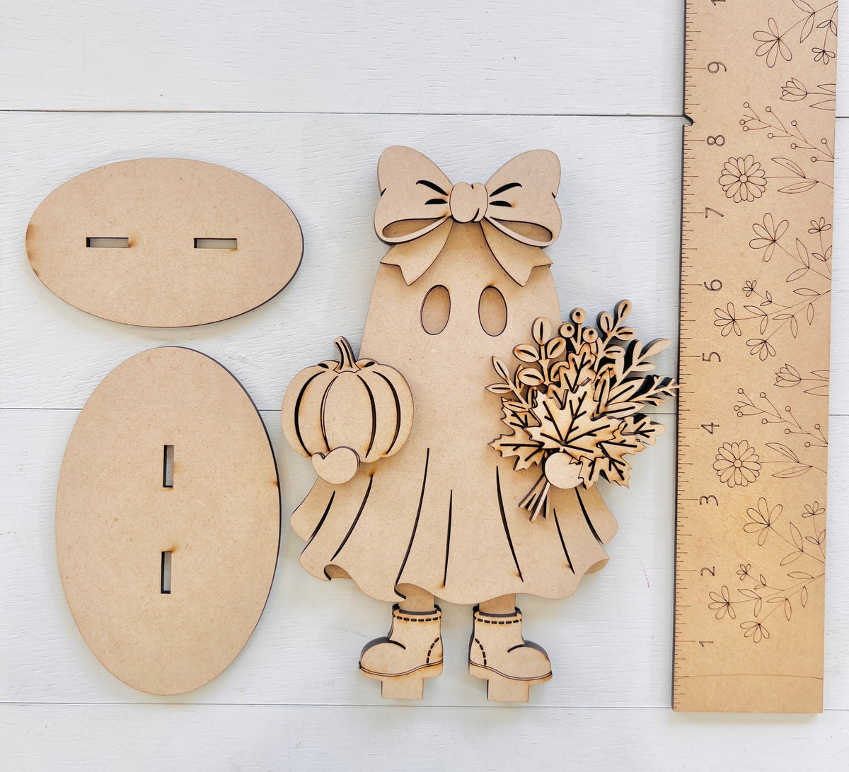 Fall Floral and Pumpkin Ghost Shelf Sitter