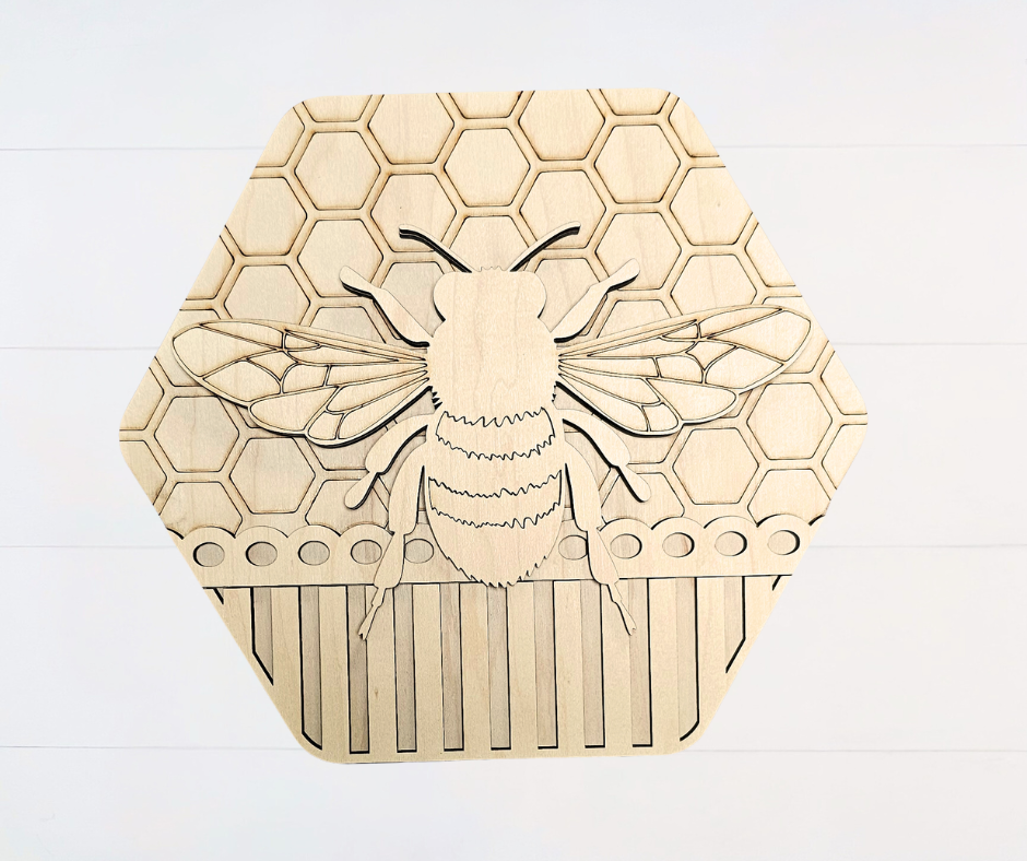 Bees + Blooms Hexagon DIY Blank