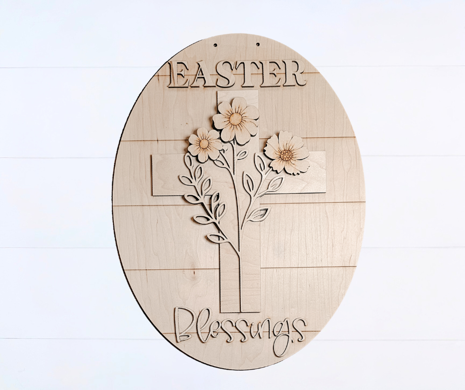 Easter Blessings Floral Cross Oval Door Hanger