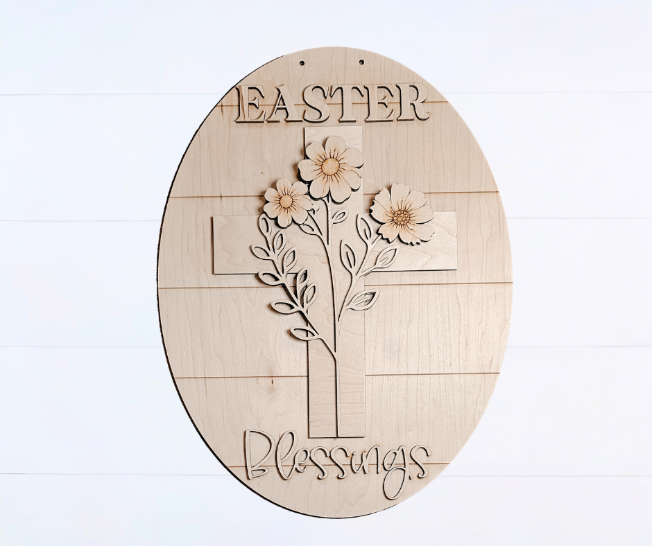 Easter Blessings Floral Cross Oval Door Hanger - 510