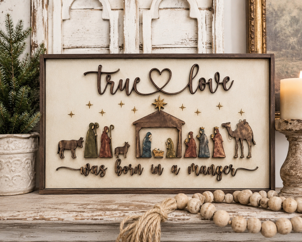 True Love Born in a Manger Large Plaque