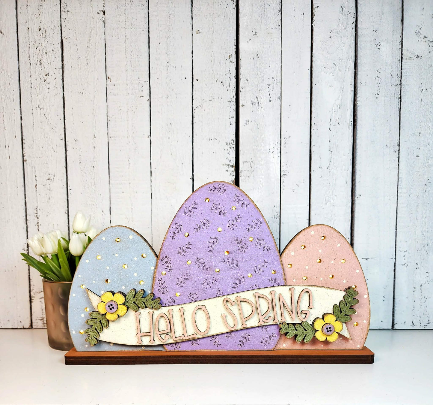 Prim Easter Hello Spring Lighted Shelf Sitter
