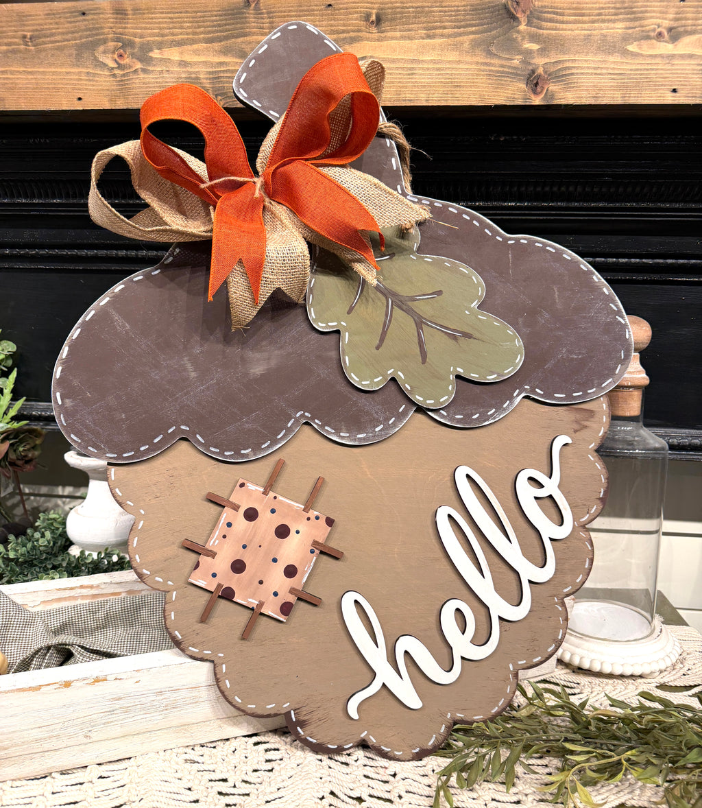 Hello Acorn Door Hanger