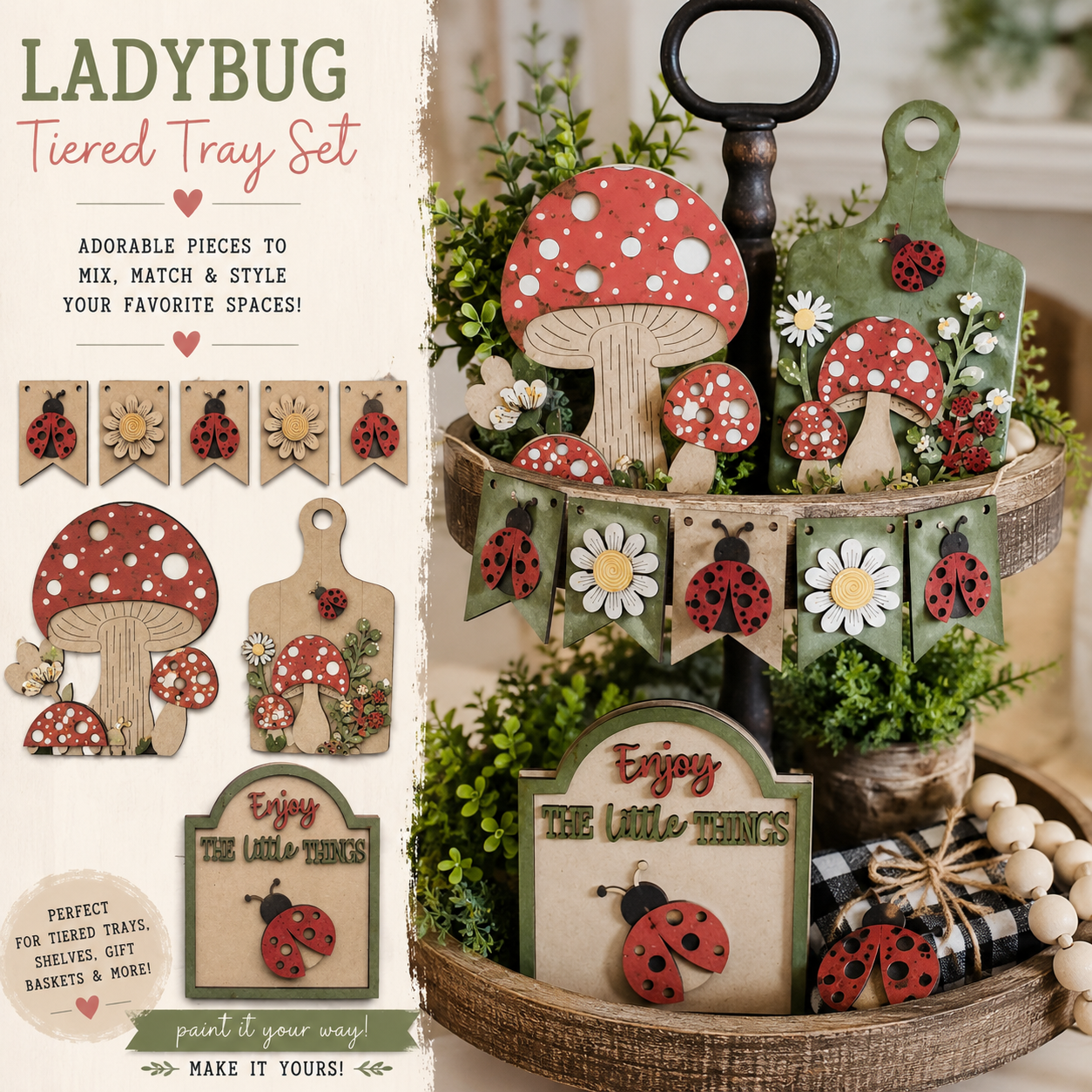 Ladybug Tiered Tray Set