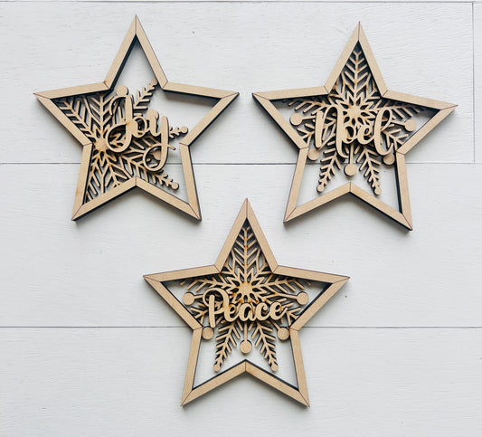 Joy, Noel and Peace Snowflake Ornaments