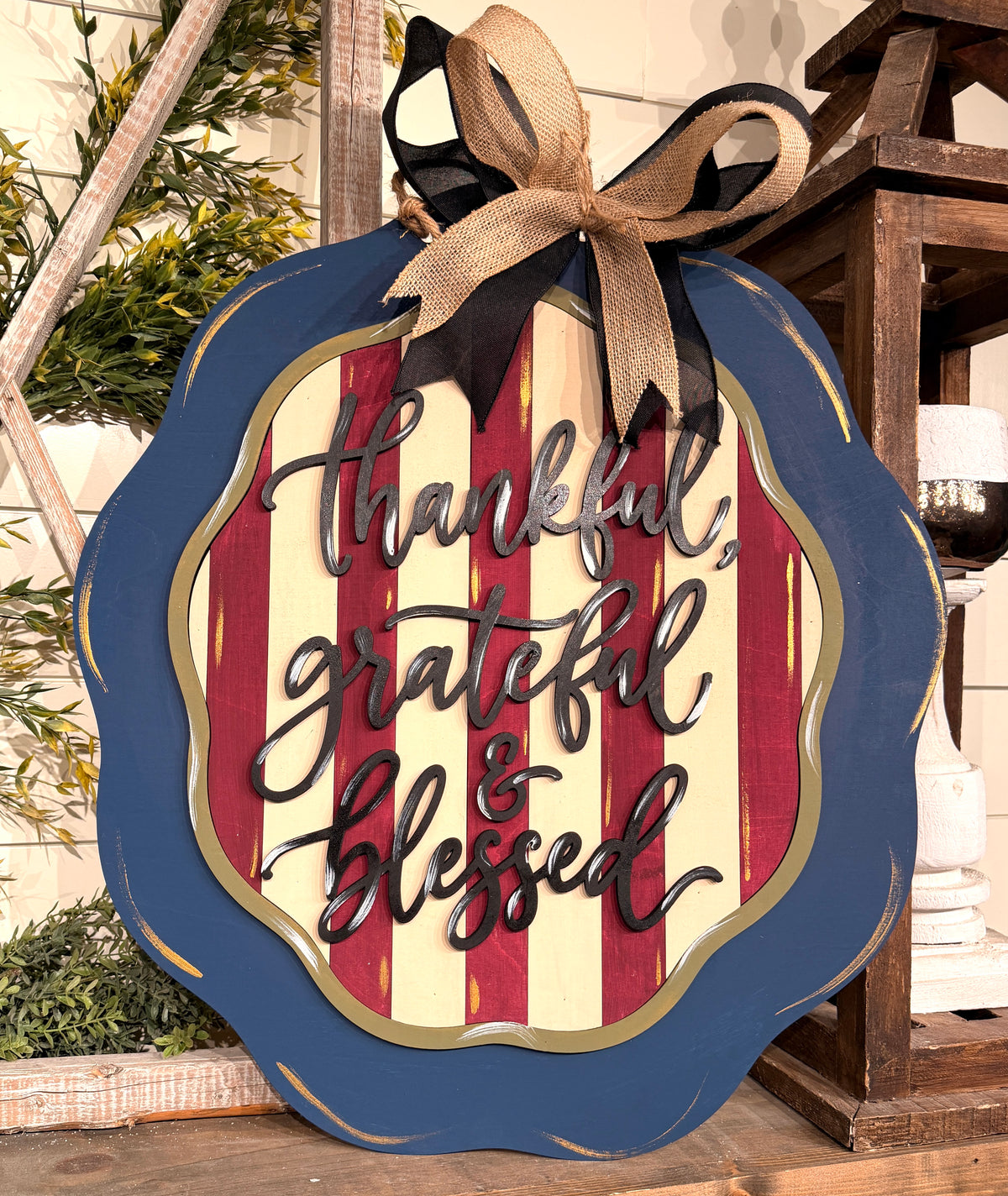 Thankful, Grateful & Blessed Scalloped Door Hanger