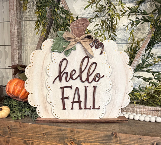 Hello Fall Scalloped Pumpkin Shelf Sitter Blank