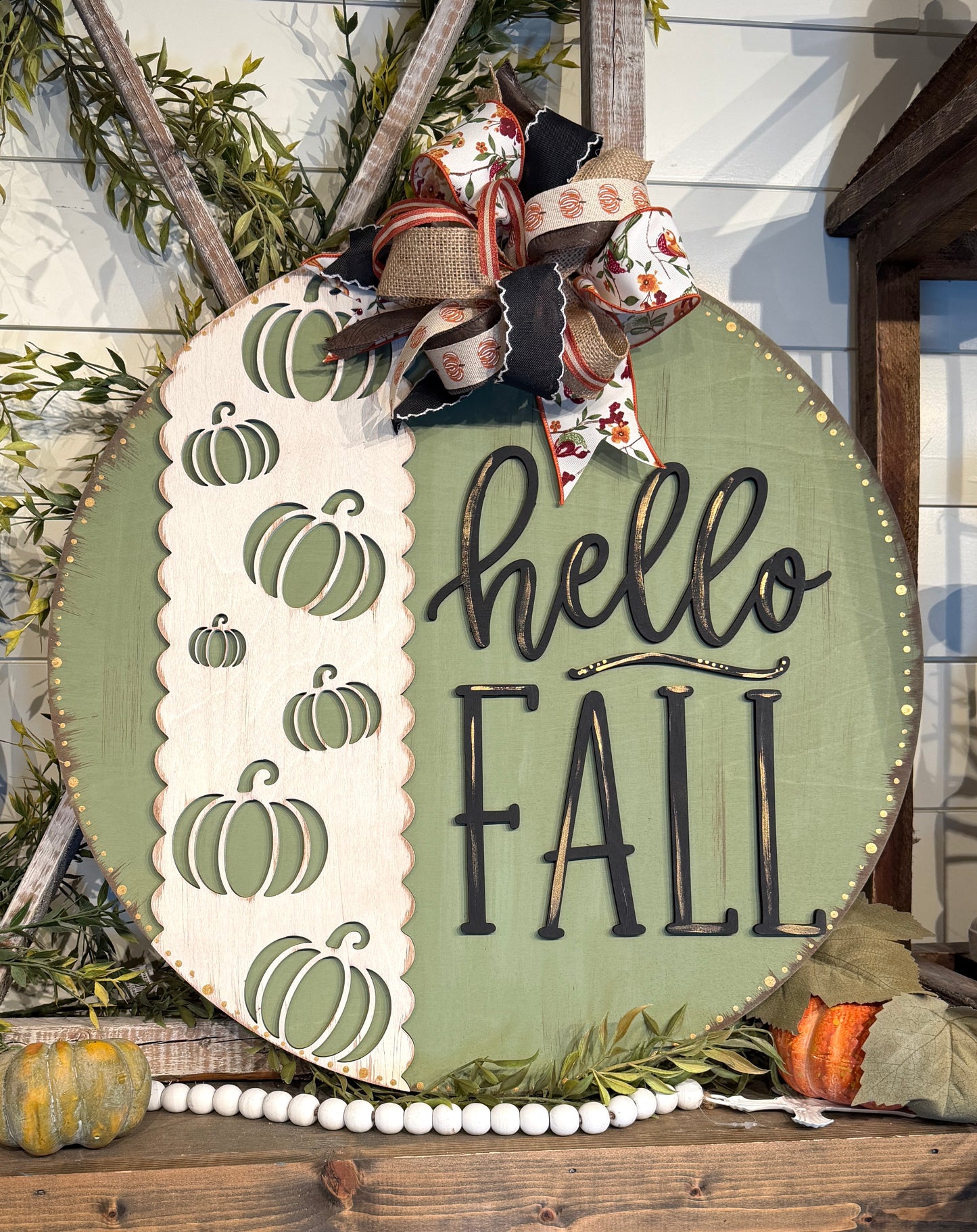 Hello Fall Pumpkin Overlay Round Blank
