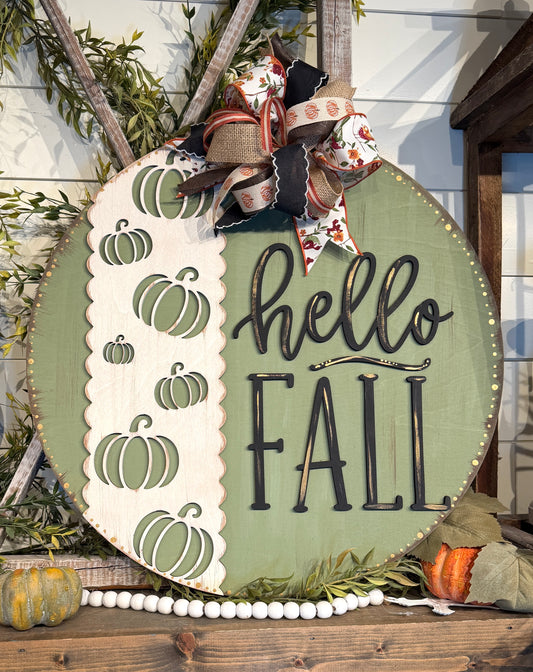 Hello Fall Pumpkin Overlay Round Blank