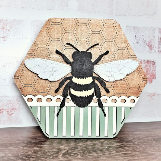 Bees + Blooms Hexagon DIY Blank