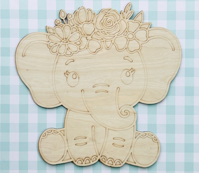 Floral Elephant Door Hanger BLANK