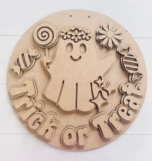 Spooky Season Trick or Treat Ghost Door Hanger