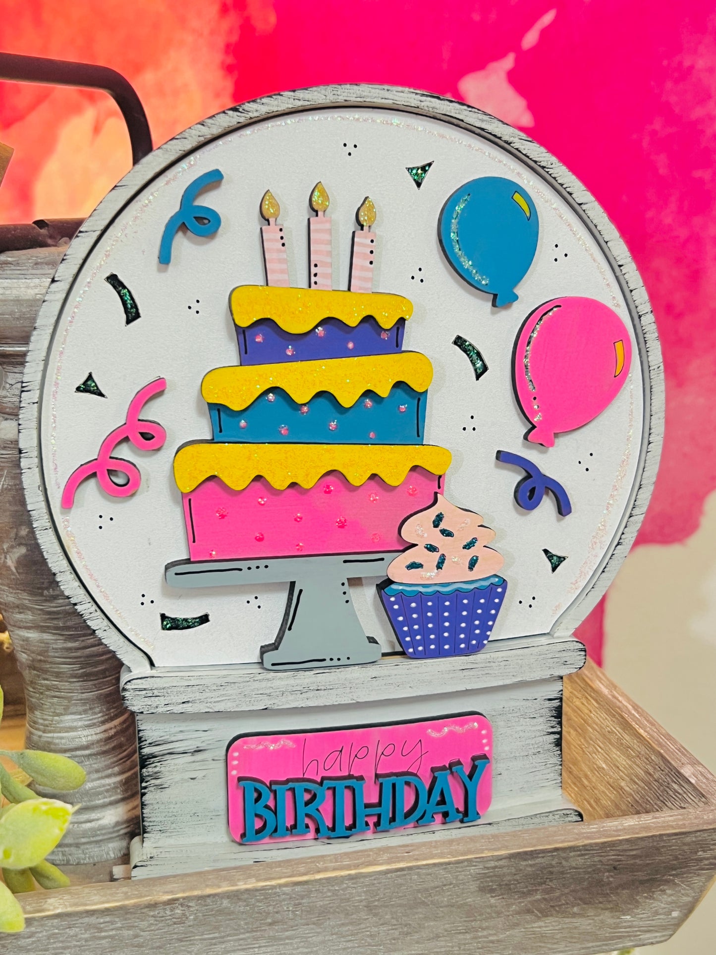 Happy Birthday Cake Snow Globe Insert