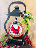 Farmhouse Lantern with Cardinal Ornament