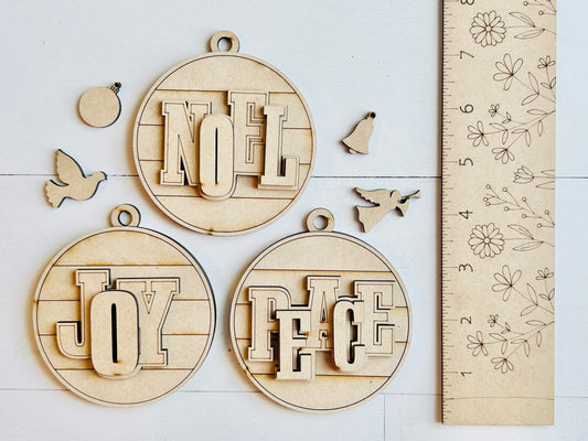 Joy Peace Noel Shiplap Ornament Set