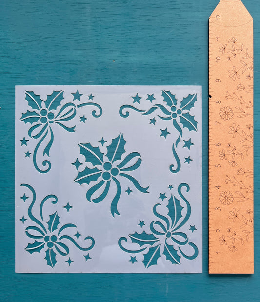 Christmas Bow and Holly Stencil