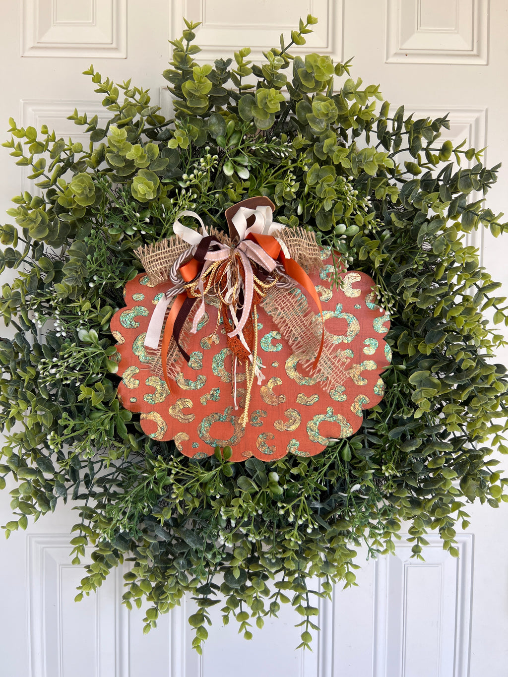 Pumpkin Cheetah Print Door Hanger