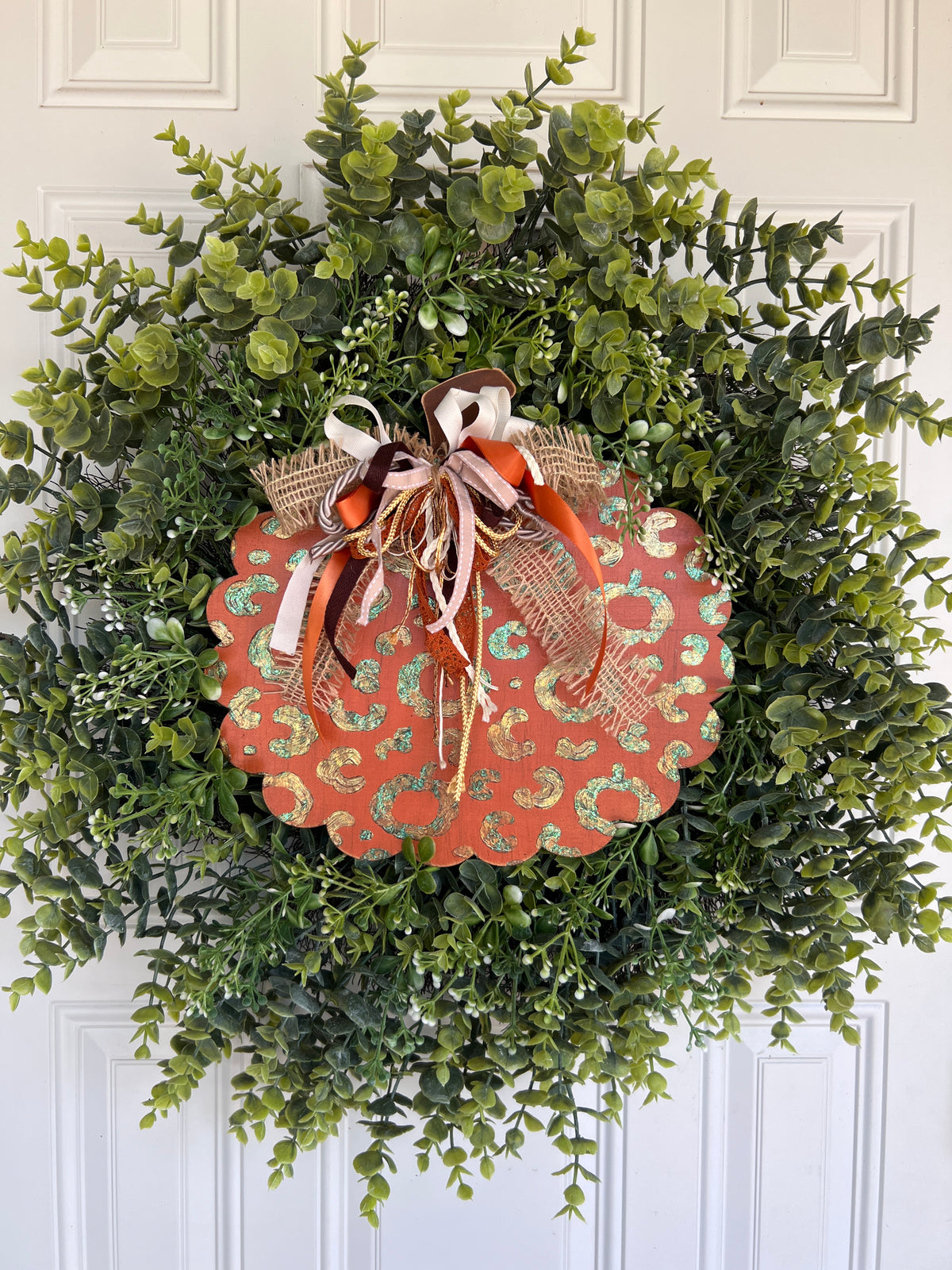 Pumpkin Cheetah Print Door Hanger