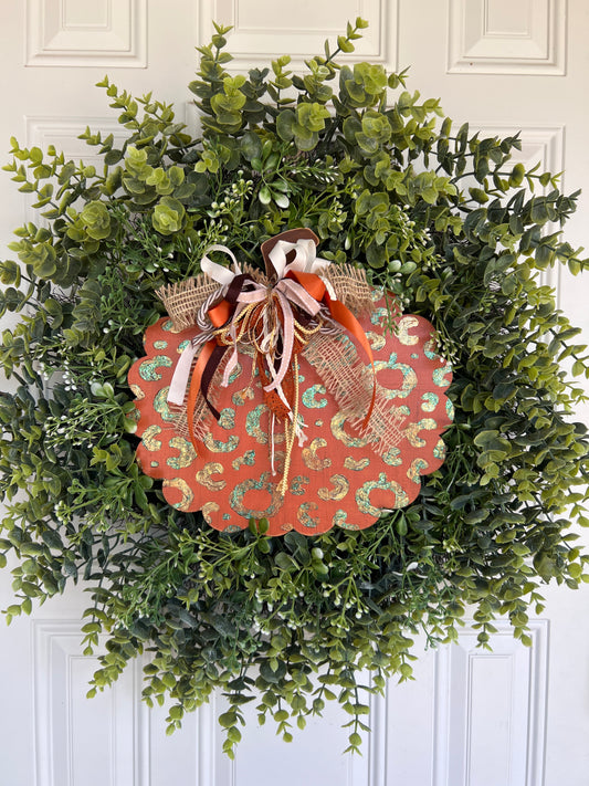 Pumpkin Cheetah Print Door Hanger