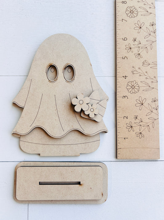 Flower Candy Corn Ghost Shelf Sitter