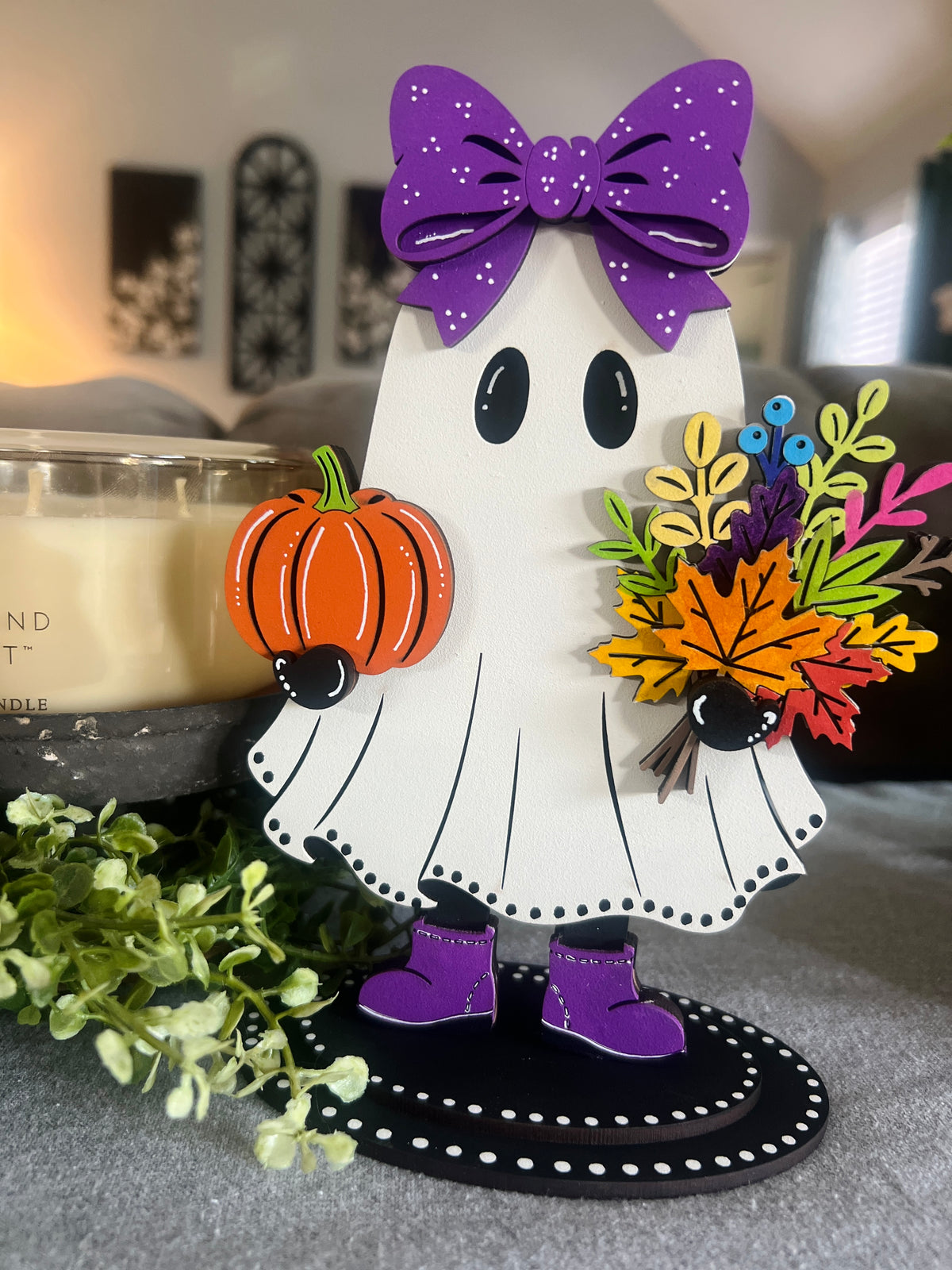 Fall Floral and Pumpkin Ghost Shelf Sitter - 412