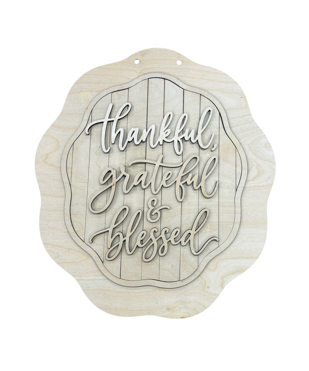 Thankful, Grateful & Blessed Scalloped Door Hanger