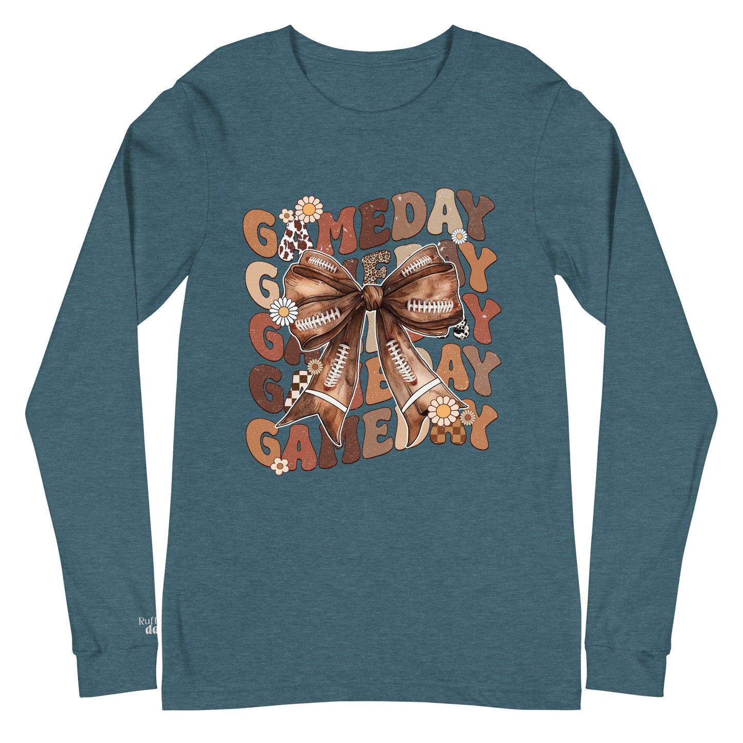 Game Day Retro Football Bow Branded Long Sleeve Shirt