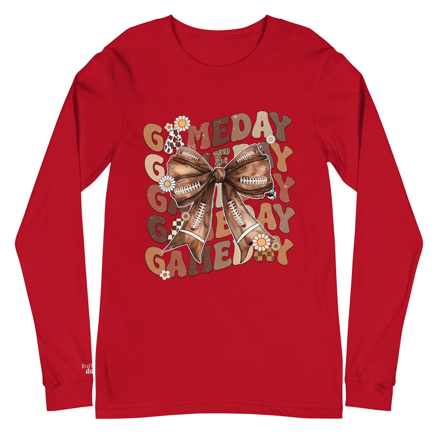 Game Day Retro Football Bow Branded Long Sleeve Shirt